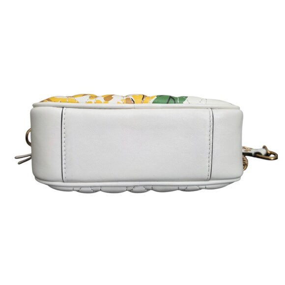 Tory Burch Kira Chevron Camera Bag Quilted Yellow White Floral Chain Crossbody - Picture 6 of 10